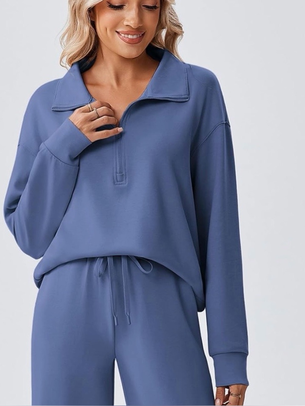 Women’s Half-Zip Pullover Hoodie in Slate Blue by Pinspark